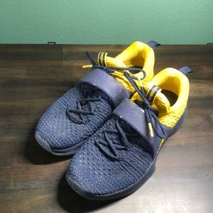 Yellow and blue Michigan Jordans